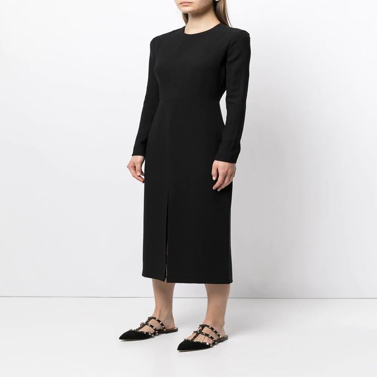Damen Tailliertes Midikleid mit langem Arm, vorderlichem Schlitz und cleanem Tailoring Drune