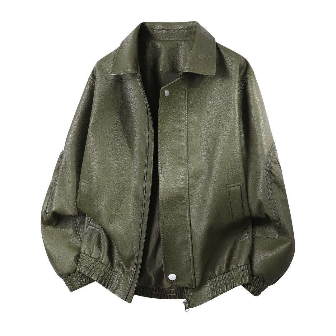 Herren Robuste Kunstleder‑Bomberjacke mit Cordkragen, Zwei‑Wege‑Reißverschluss & Reißverschluss‑Taschen Drune