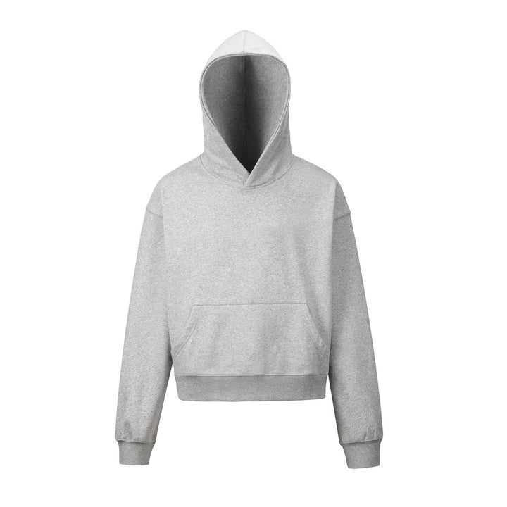 Damen nan kurzgeschnittener Boxy-Kapuzenpullover mit Kängurutasche und geripptem Komfortbund Drune