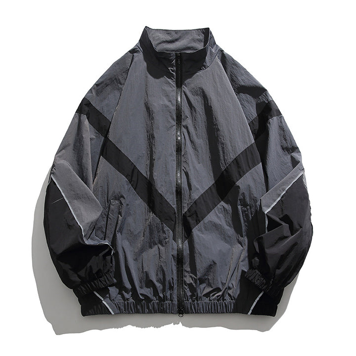[Unisex] Oversize technische Wind- und Regenjacke mit Stehkragen, reflektierenden Paspeln und elastischem Saum Drune