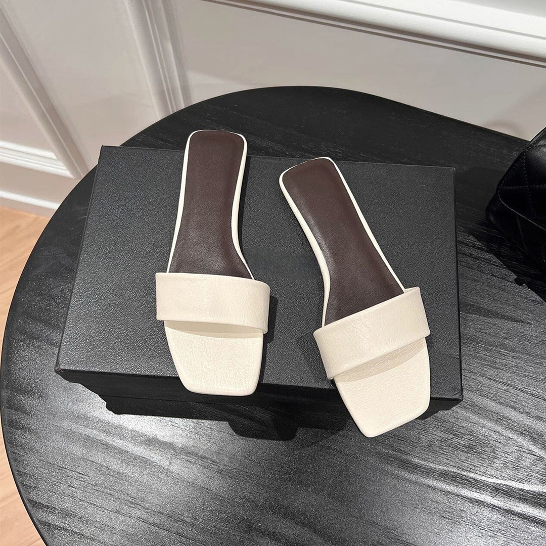 Damen Modische Slides mit breiter Riemenfront Drune