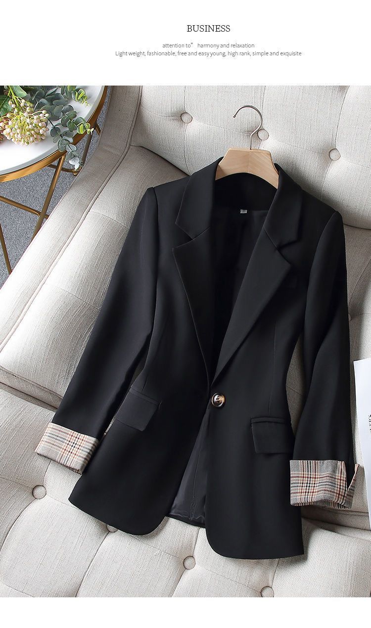 Damen klassische Blazerjacke mit ausgefallenen Ärmelaufschlägen Drune