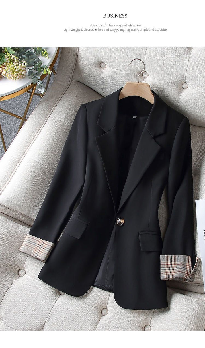 Damen klassische Blazerjacke mit ausgefallenen Ärmelaufschlägen Drune