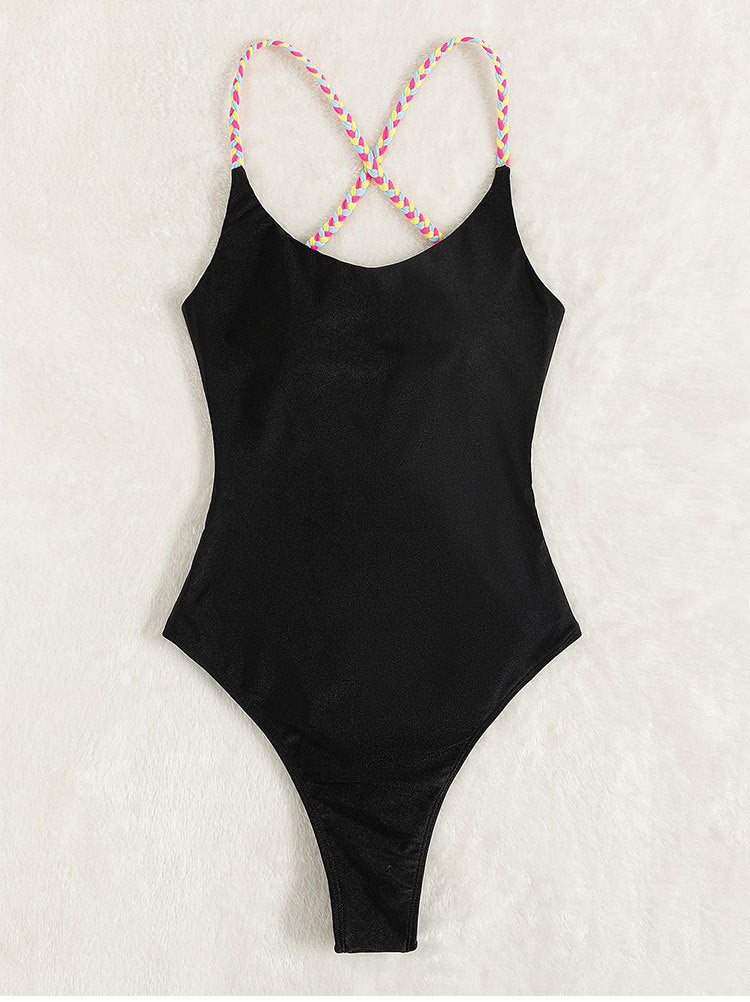 Damen Einteiliger Badeanzug mit eleganten, bunten Trägern Drune