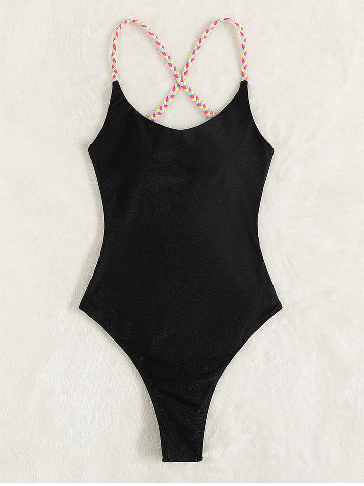 Damen Einteiliger Badeanzug mit eleganten, bunten Trägern Drune