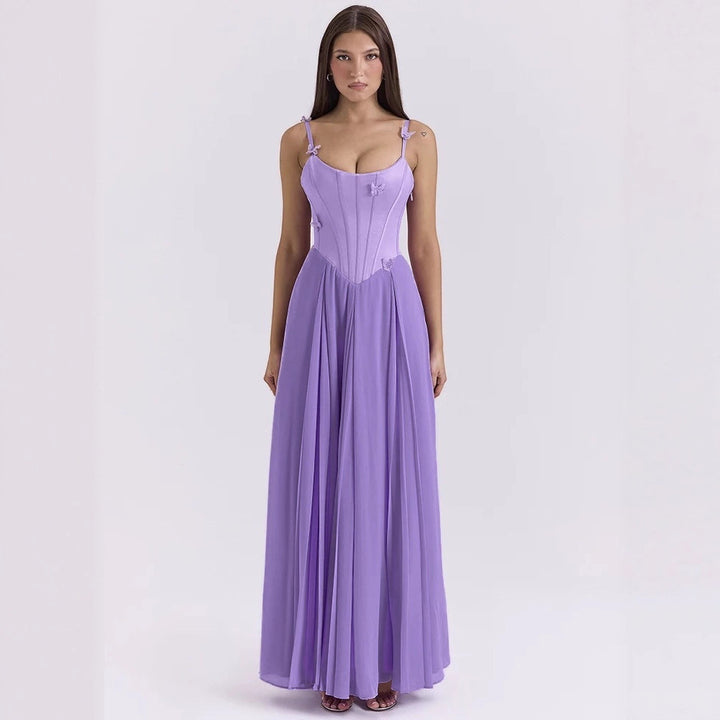 Damen nan figurbetontes Korsett-Maxikleid mit Schmetterlings-Trägern und plissiertem Chiffonrock Drune
