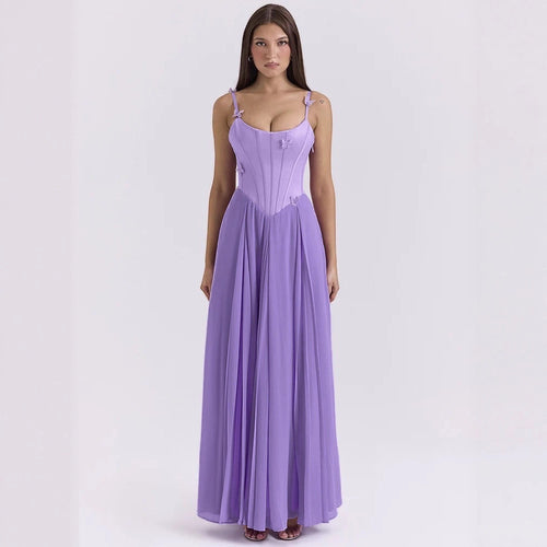 Damen nan figurbetontes Korsett-Maxikleid mit Schmetterlings-Trägern und plissiertem Chiffonrock Drune