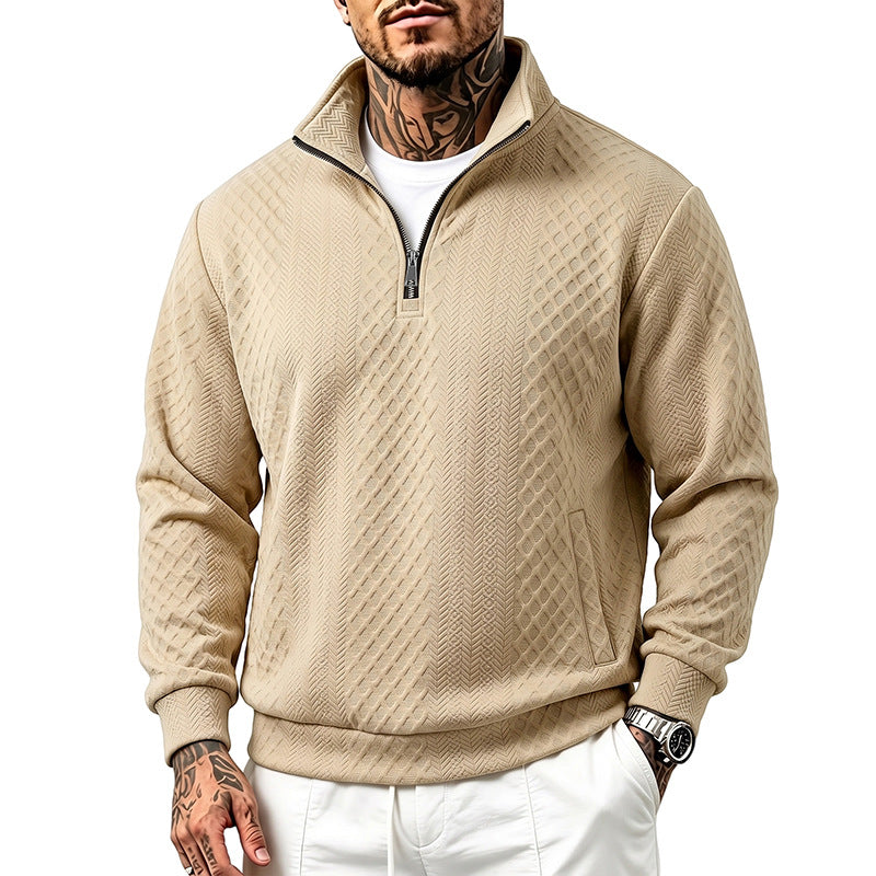 Herren Troyer-Sweatshirt mit feiner Rautenstruktur, halbem Reißverschluss und Eingrifftaschen Drune