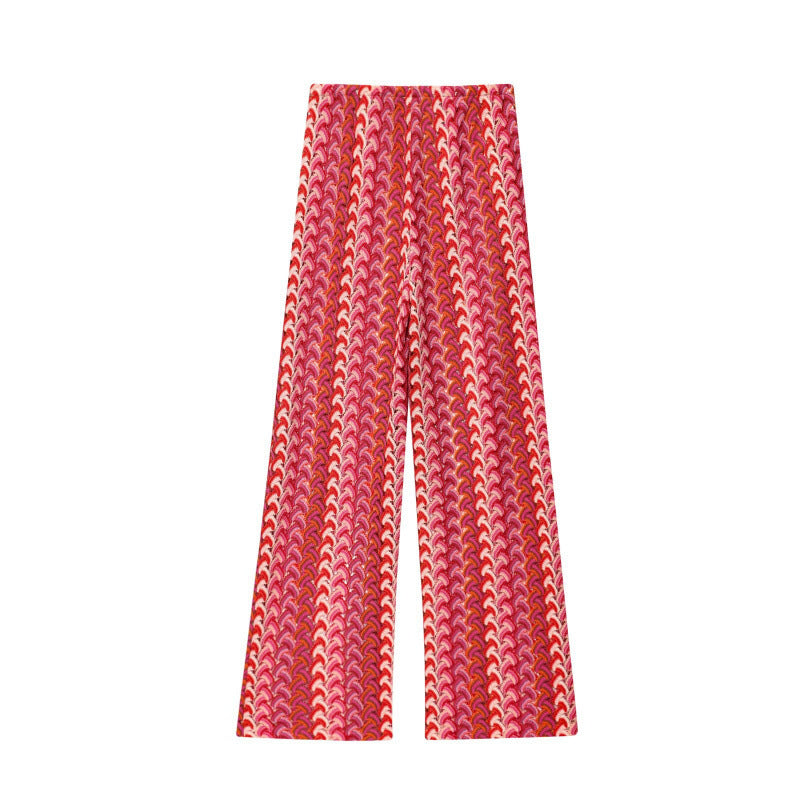 Damen weite Palazzohose mit auffälligem Wellenmuster und elastischem Bund Drune