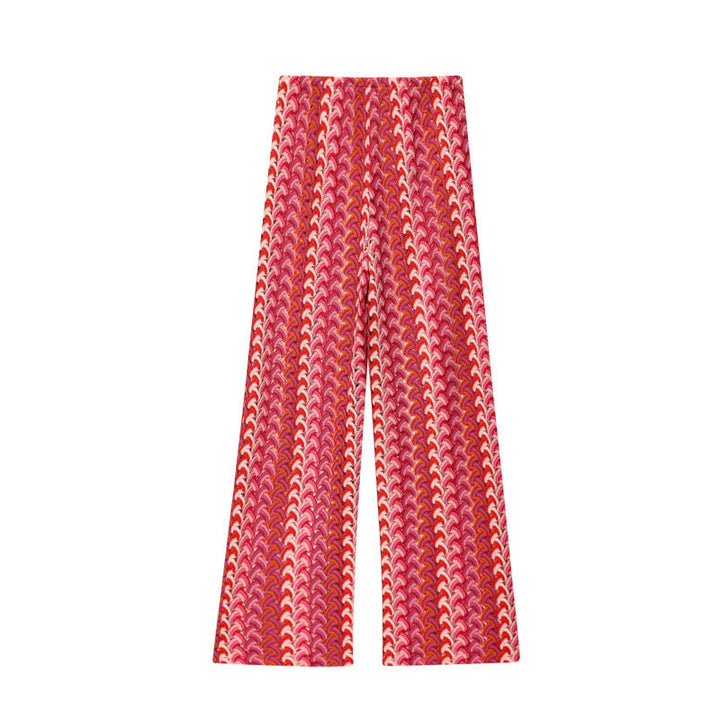 Damen weite Palazzohose mit auffälligem Wellenmuster und elastischem Bund Drune