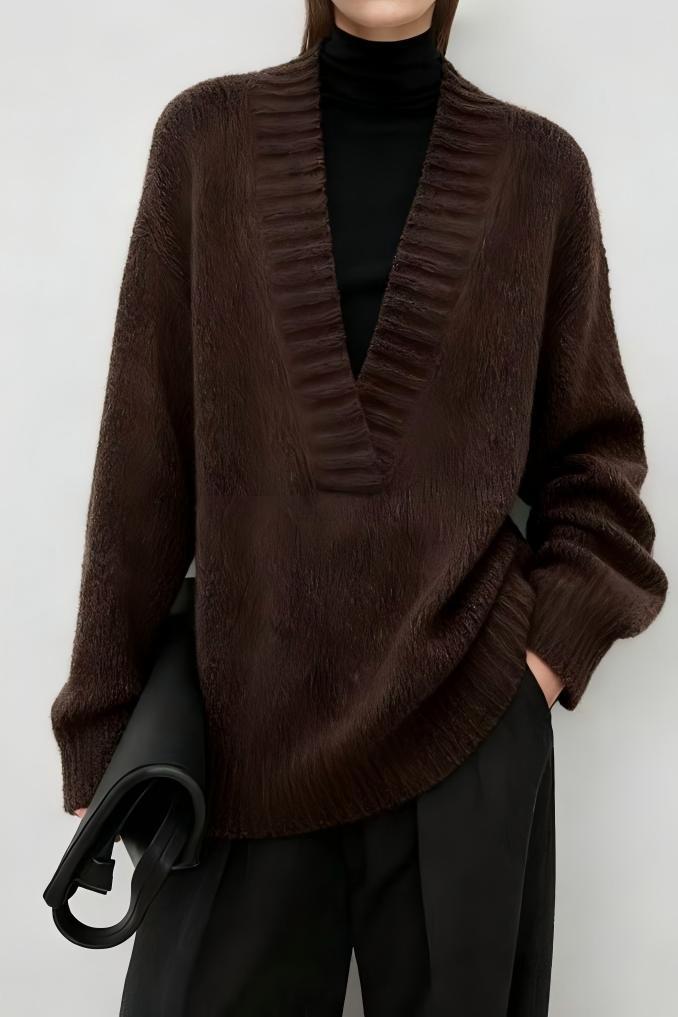 Damen eleganter Strickpullover mit V-Ausschnitt und lässigem Schnitt Drune