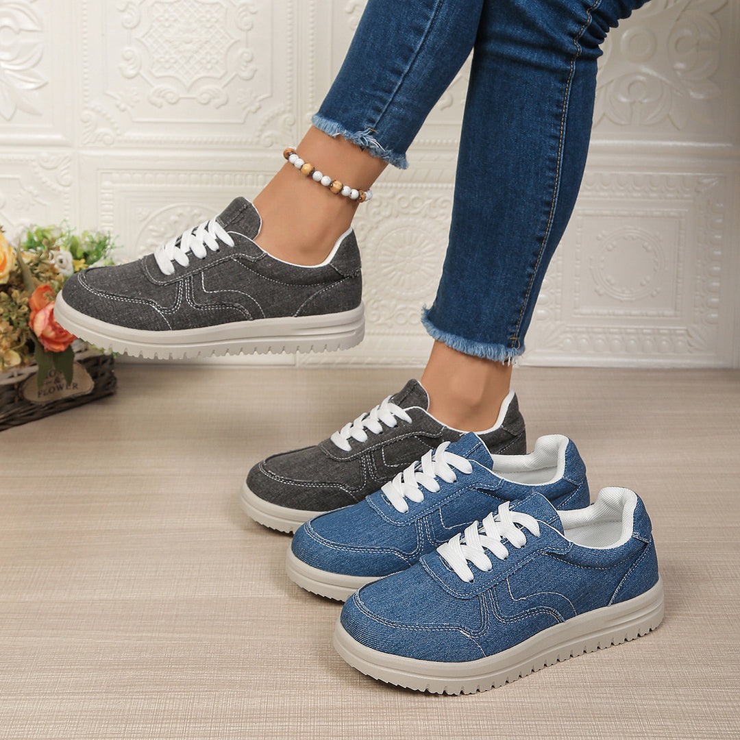 Damen lässige Denim-Sneaker mit gepolstertem Komfortfußbett und profilierter EVA-Laufsohle Drune