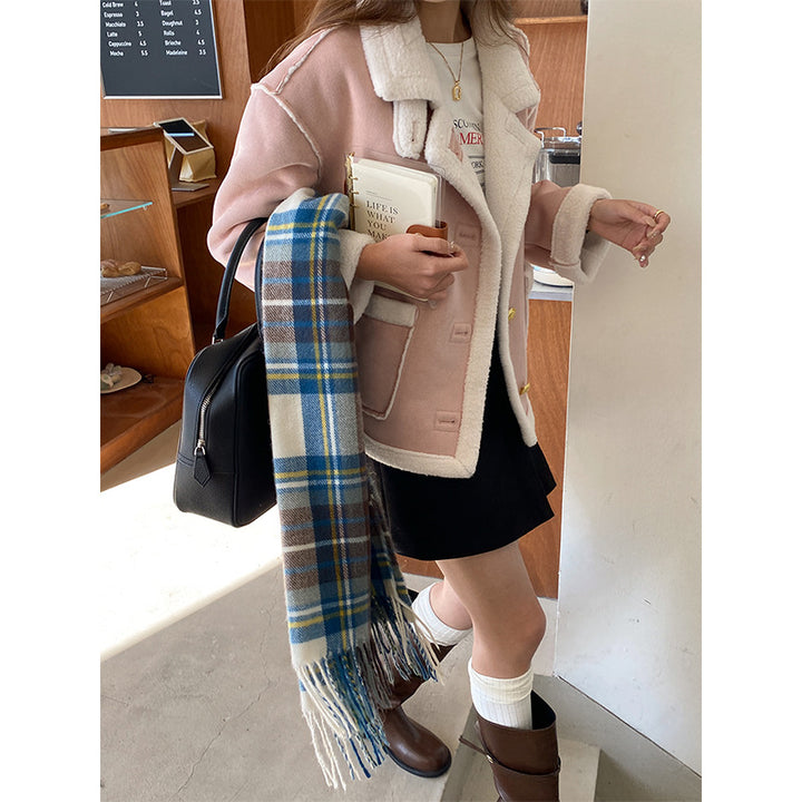 Damen oversized Teddyjacke mit Designer-Nähten Drune