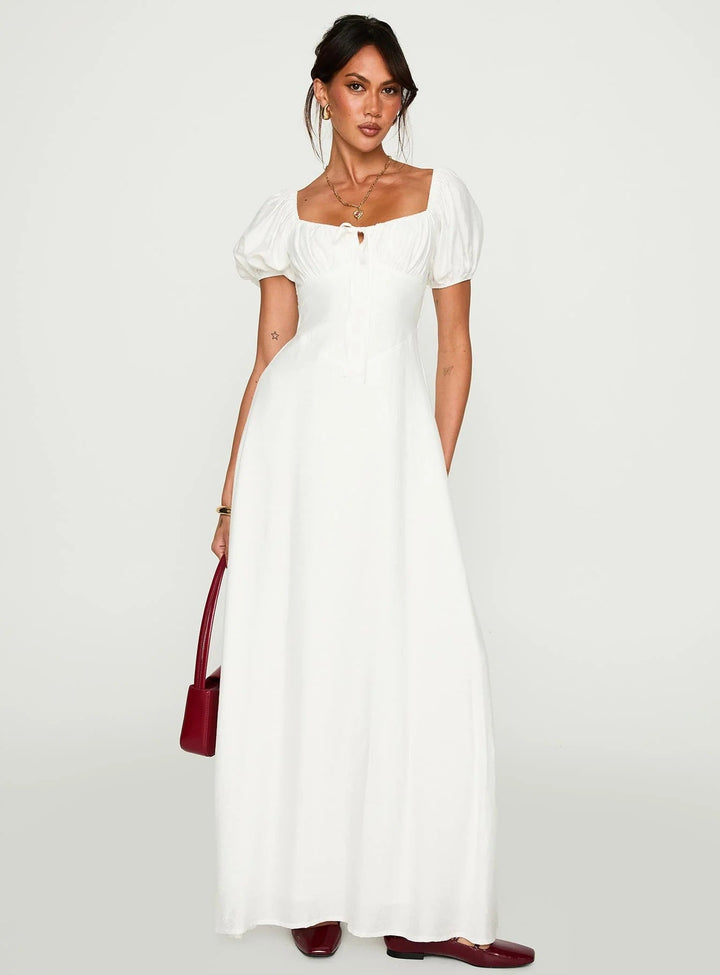 Damen Maxikleid mit Puffärmeln und elegantem Ausschnitt Drune