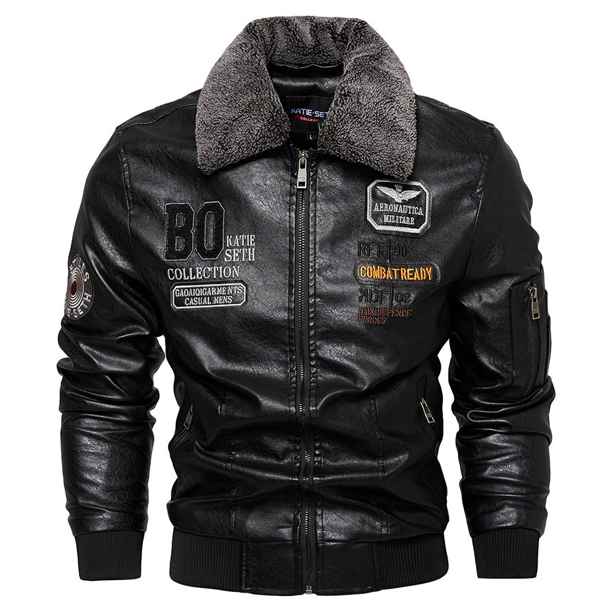 Herren Kunstlederjacke mit gefüttertem Kragen Drune