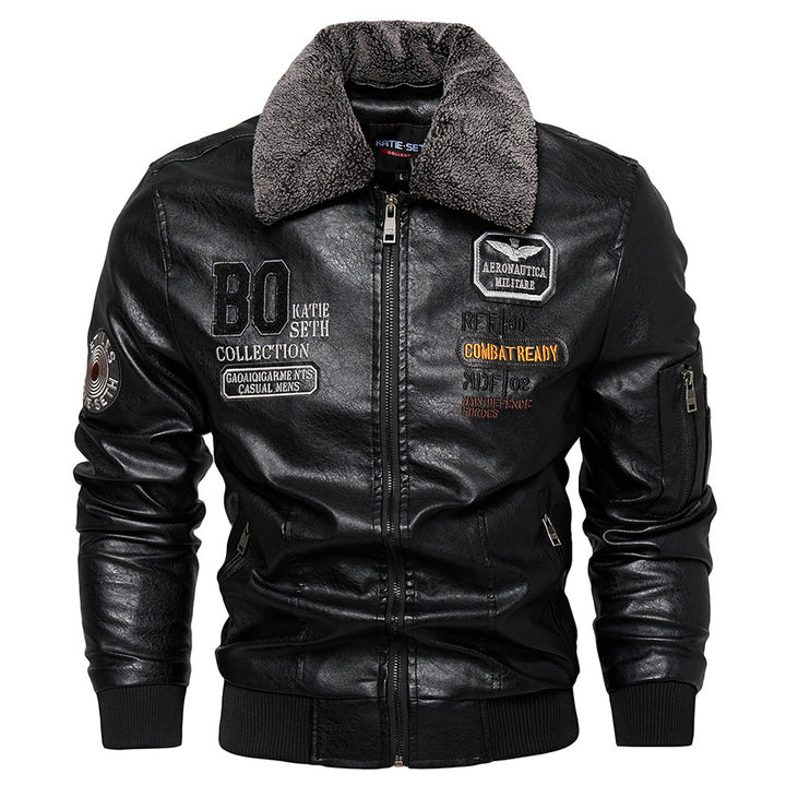 Herren Kunstlederjacke mit gefüttertem Kragen Drune