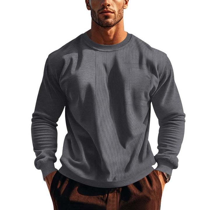 Herren Struktur-Sweatshirt mit Rippen-Panel und Brusttasche Drune