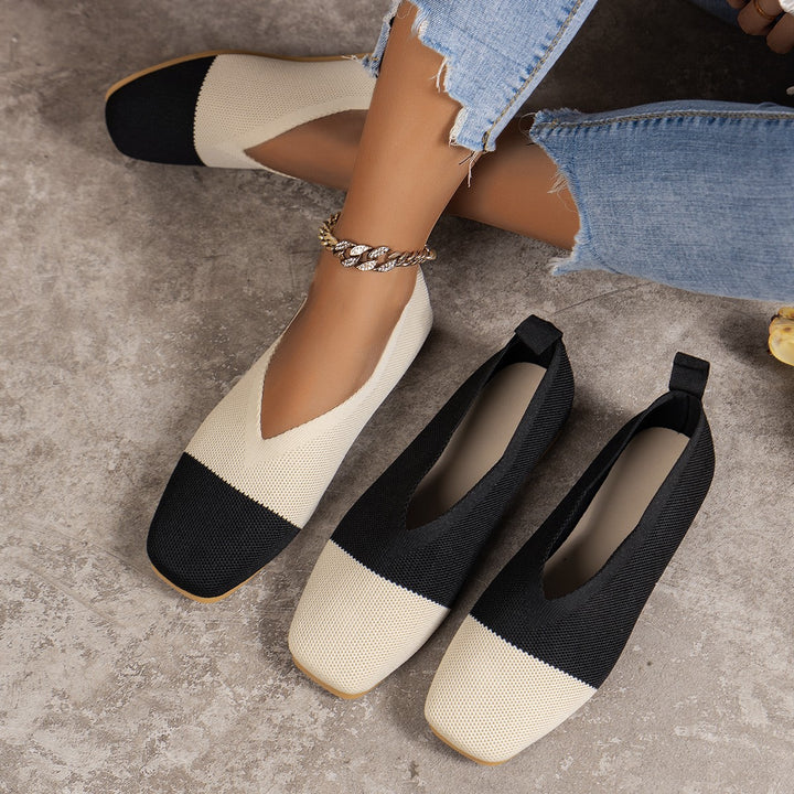 Damen Zweifarbige Strick‑Ballerinas mit quadratischer Kappe und elastischem Schaft Drune