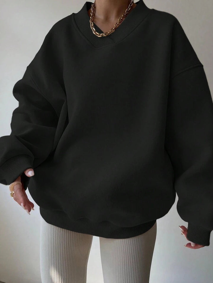 Damen oversized Sweatshirt mit V-Ausschnitt und breiten Ärmeln Drune