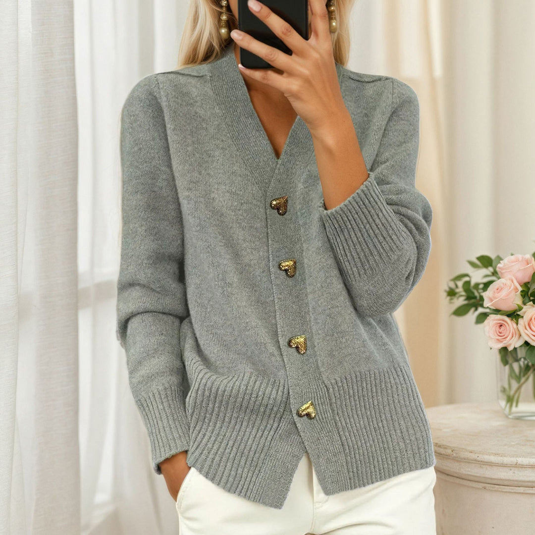 Damen nan lockerer Strickcardigan mit Herzknöpfen und geripptem Saum Drune