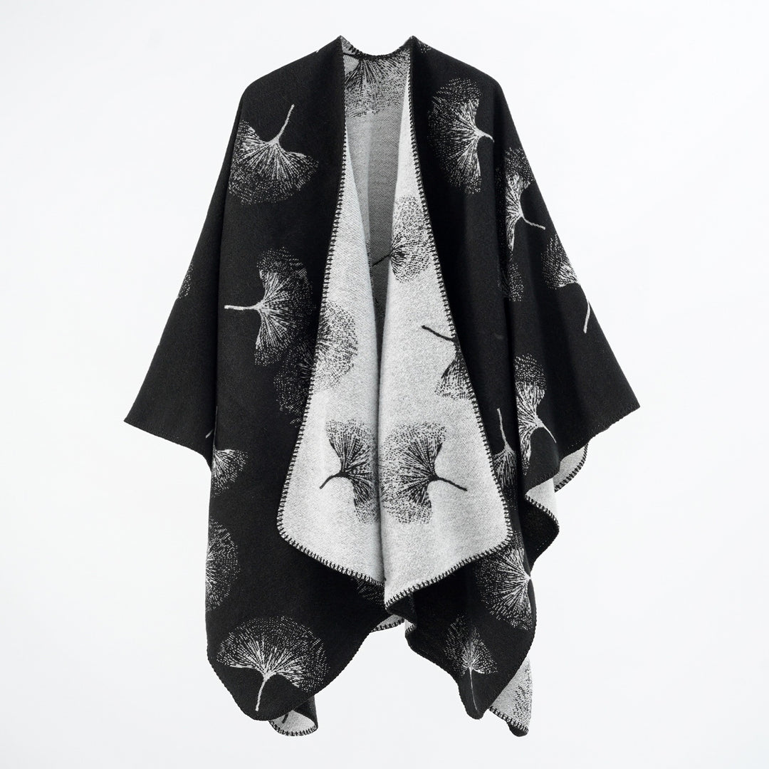 Damen Oversize‑Wickelcape aus jacquardgestricktem Wollmix mit Pusteblumenmuster Drune