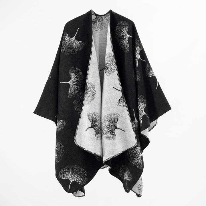 Damen Oversize‑Wickelcape aus jacquardgestricktem Wollmix mit Pusteblumenmuster Drune