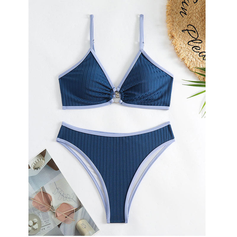Damen Bikini-Set mit modischem Rippengemuster und verstellbaren Trägern Drune