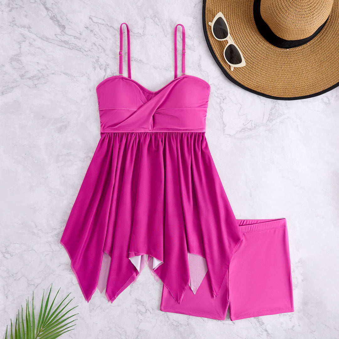 Damen Tankini mit elegantem Drapé und hoch geschnittenen Höschen Drune