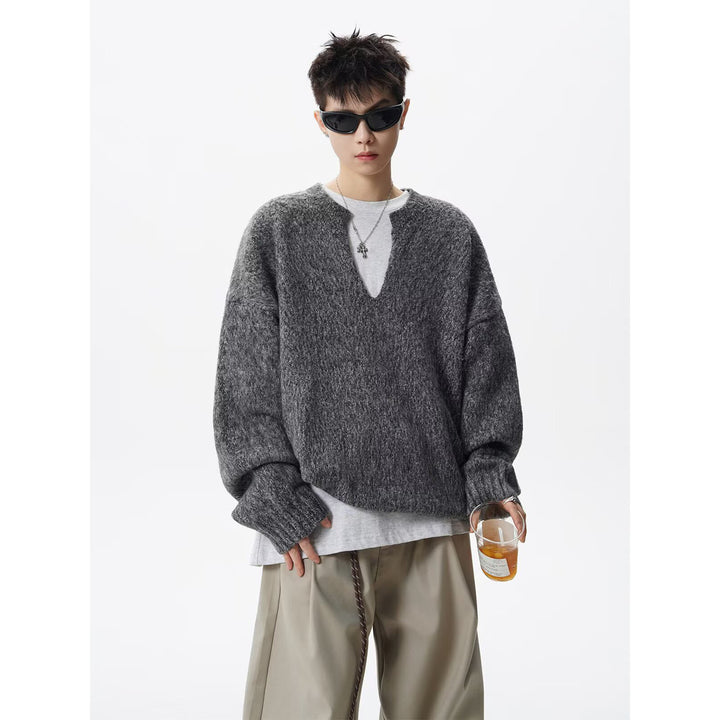 Herren Oversized Grobstrickpullover mit V-Ausschnitt Drune