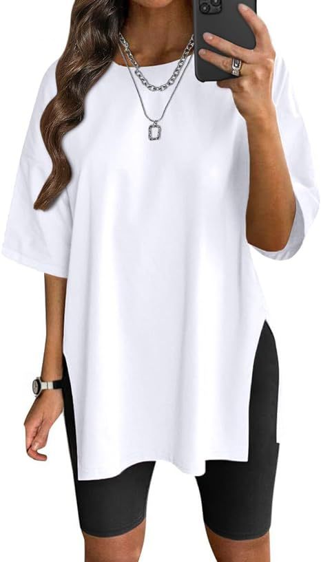 Damen Oversized T-Shirt mit Seitenschlitzen Drune