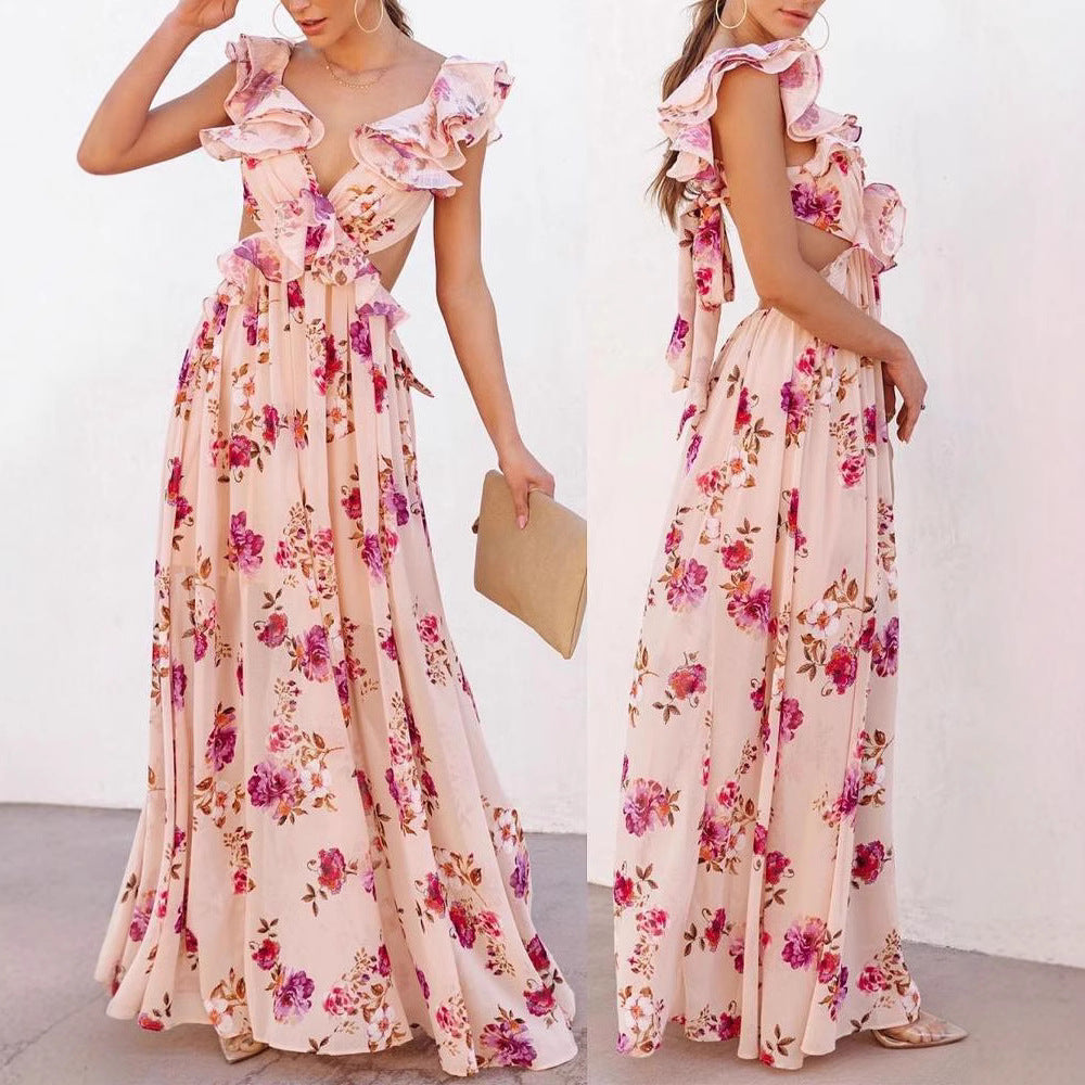Damen Maxikleid mit Rüschen und floralem Muster Drune
