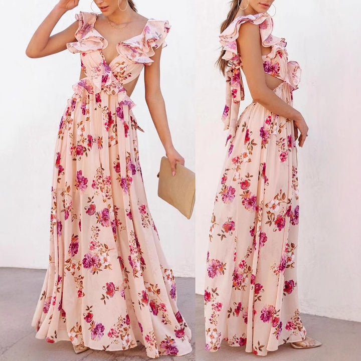 Damen Maxikleid mit Rüschen und floralem Muster Drune