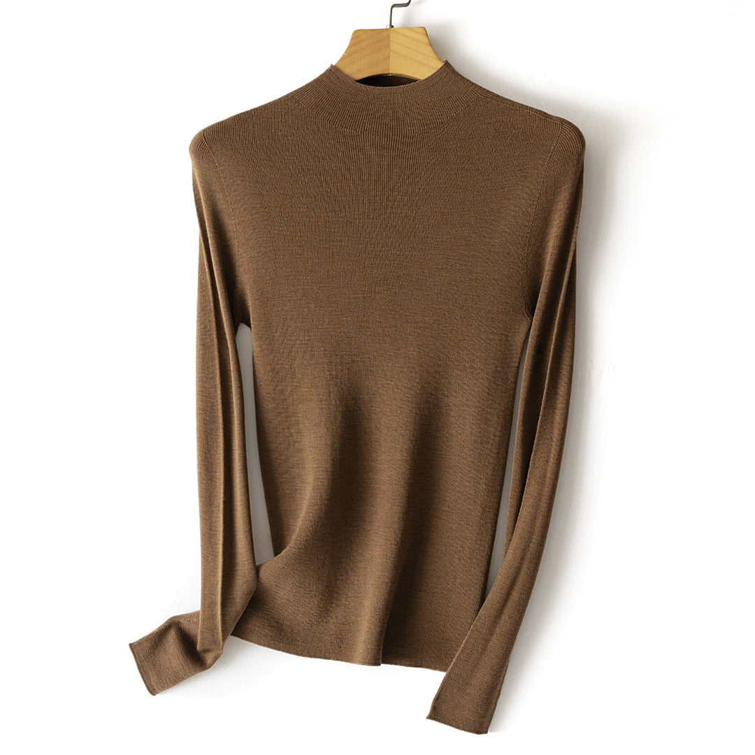 Damen Feinstrick-Longsleeve mit kurzem Stehkragen und schlanker Silhouette Drune