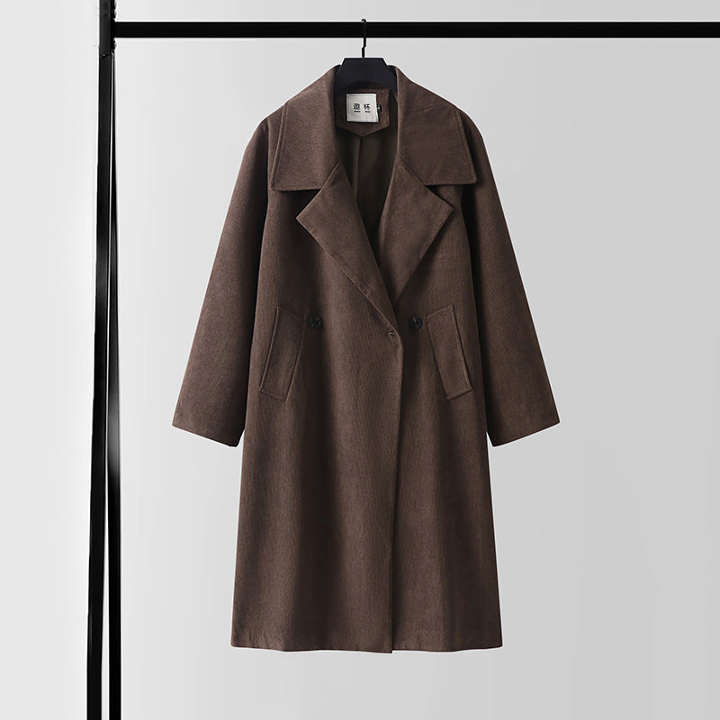 Damen Oversize Wollmix-Mantel mit breitem Revers und verdeckter Doppelknopfleiste Drune