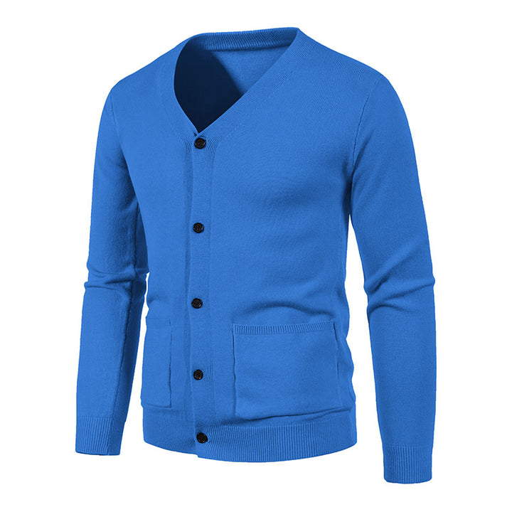 Herren nan schlanker Feinstrick-Cardigan mit V-Ausschnitt, Knopfleiste und aufgesetzten Taschen Drune
