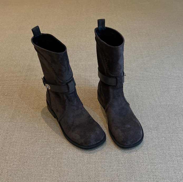 Damen Modische Stiefel mit dekorativem Riemen Drune