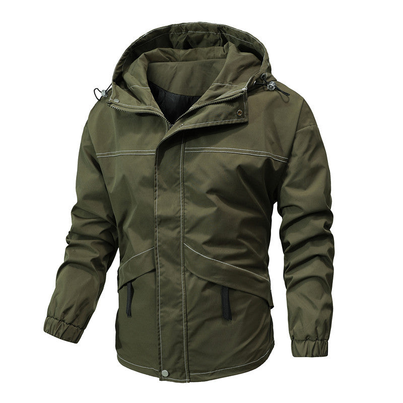 Herren gewaschene Canvas-Bomberjacke mit Stehkragen, verdecktem Reißverschluss und Eingrifftaschen Drune