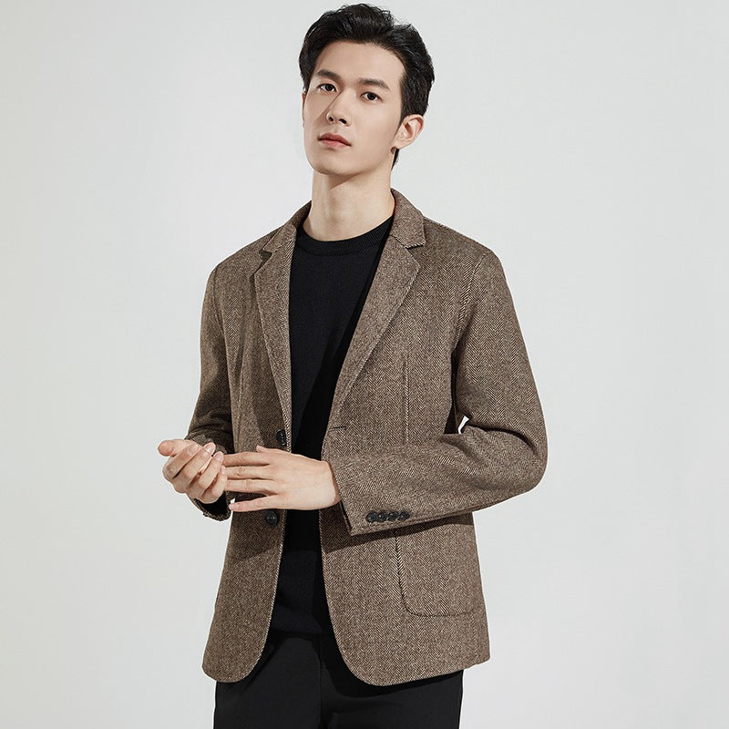 Herren Taillierter Fischgrätmuster Blazer Drune