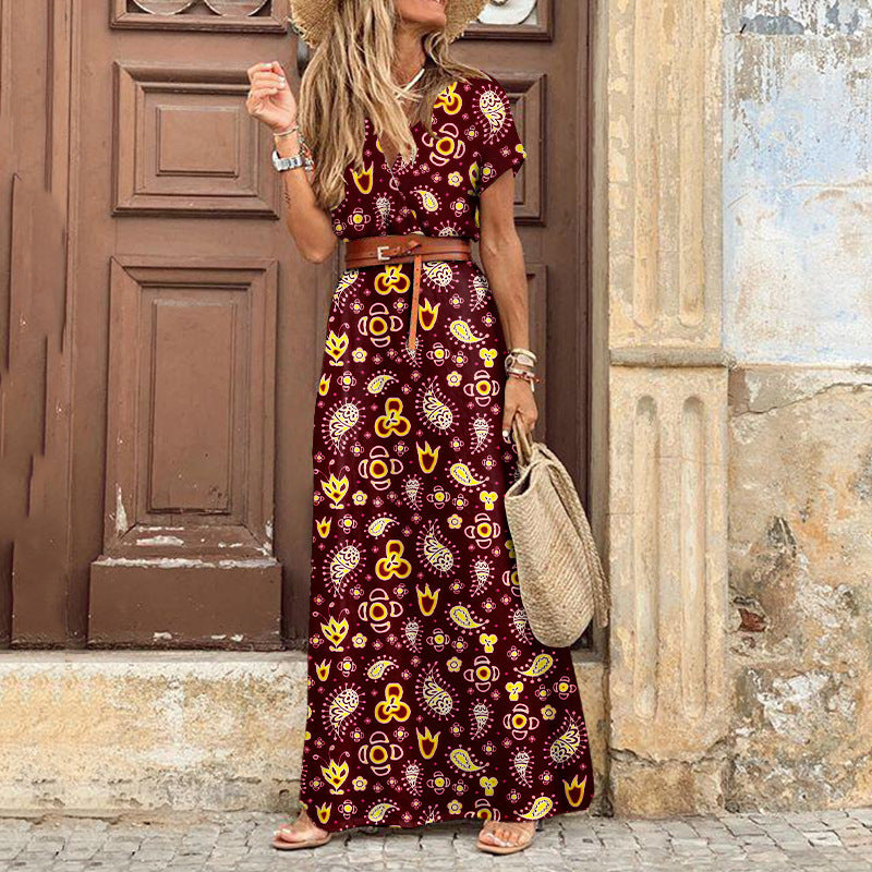 Damen Maxikleid mit seitlichem Schlitz und V-Ausschnitt Drune