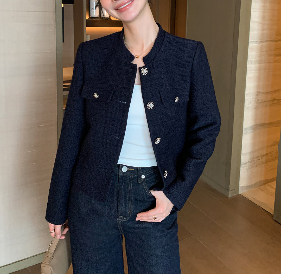 Damen Elegante Tweedjacke mit goldenen Knöpfen Drune