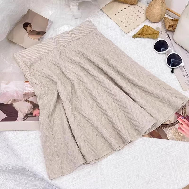 Damen Plissierter Strickrock mit Zopfmuster Drune