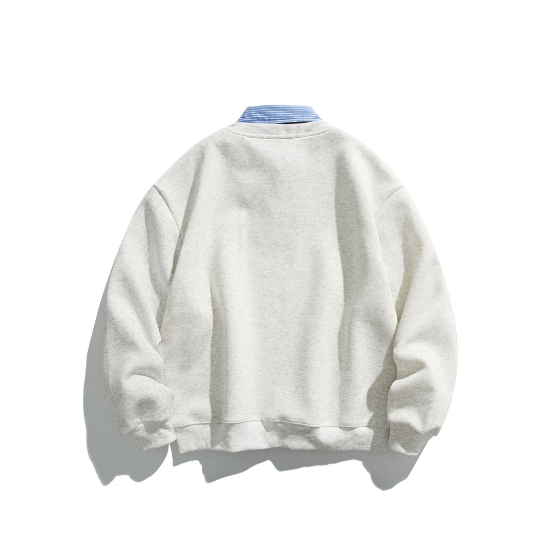 Unisex Sweatshirt im Layering-Look mit eingearbeitetem Hemdkragen und V-Ausschnitt Drune