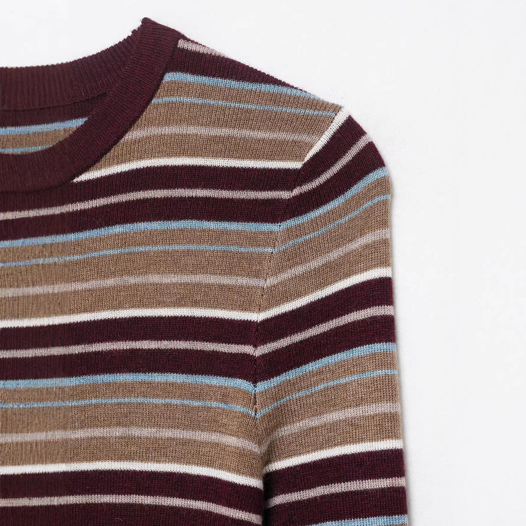 Damen Gestreiftes Feinstrick-Henleyshirt mit Knopfleiste und schlanker Passform Drune