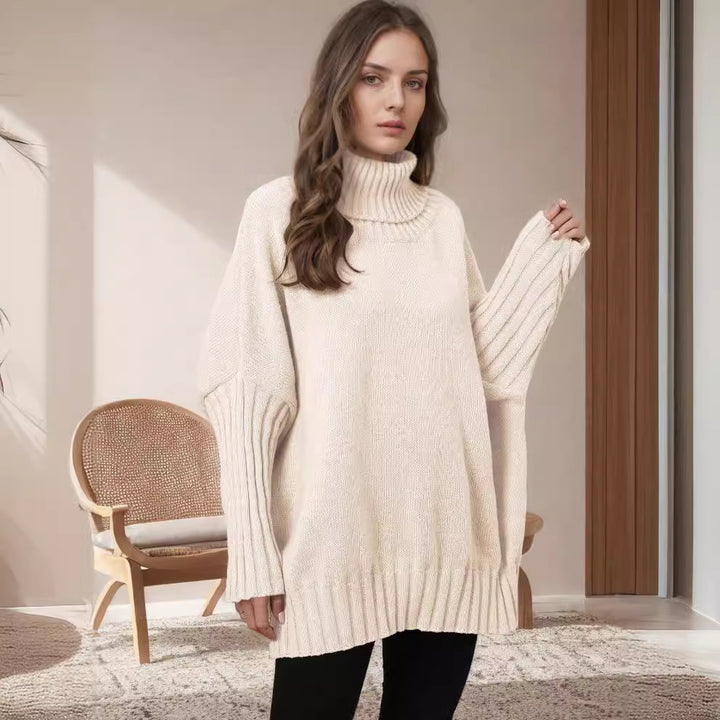 Damen Oversized Strickpullover mit hohem Kragen und voluminösen Ärmeln Drune