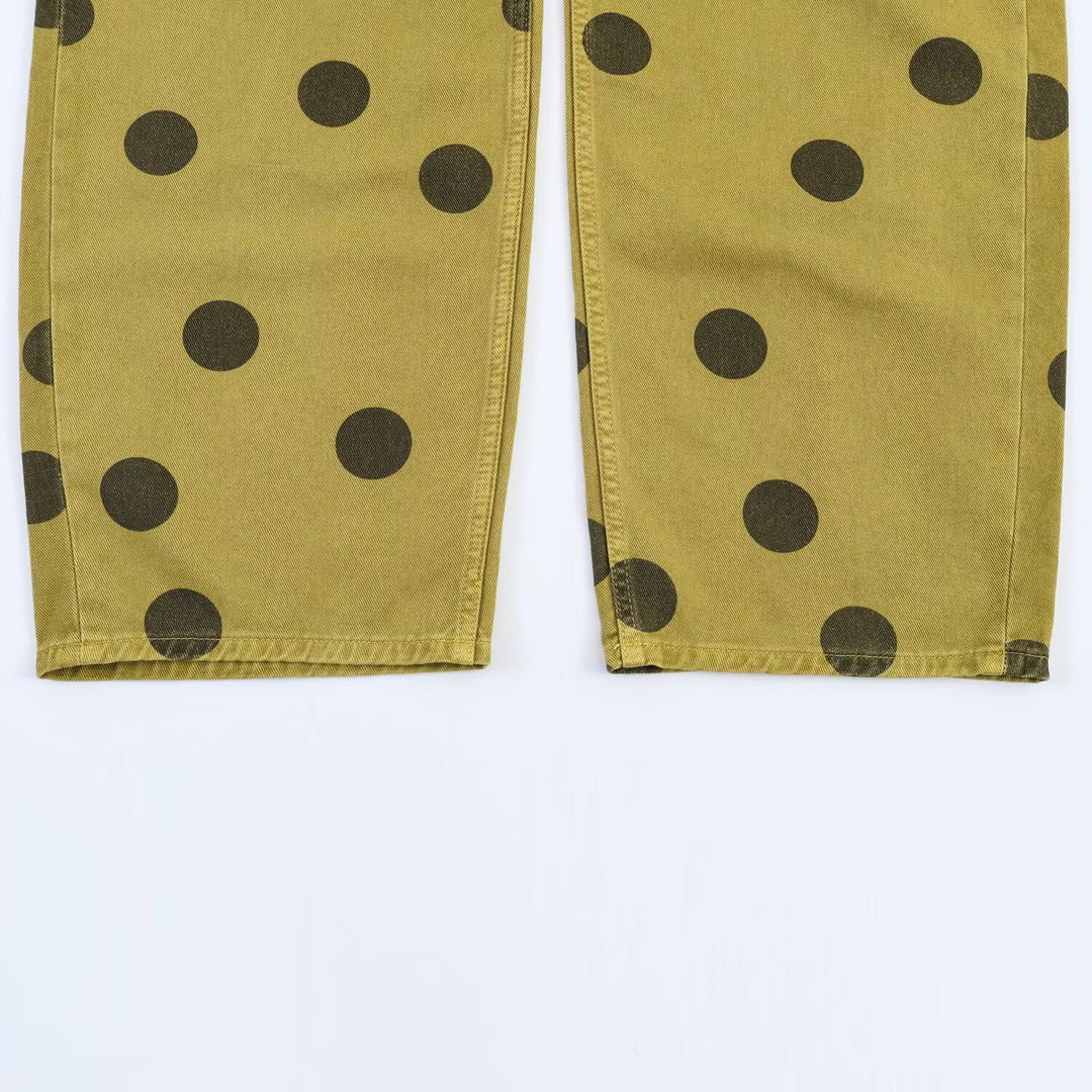 Damen Locker geschnittene High-Waist Geradehose mit großen Polka-Dots Drune