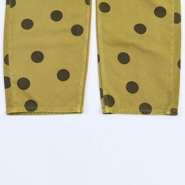 Damen Locker geschnittene High-Waist Geradehose mit großen Polka-Dots Drune