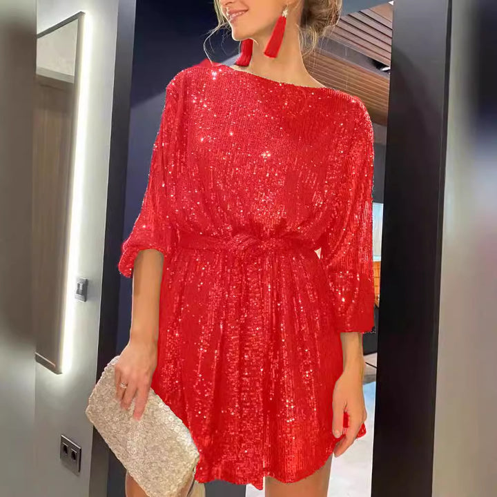 Damen Funkelndes Minikleid mit raffiniertem Faltenwurf und glamorous Ärmeln Drune
