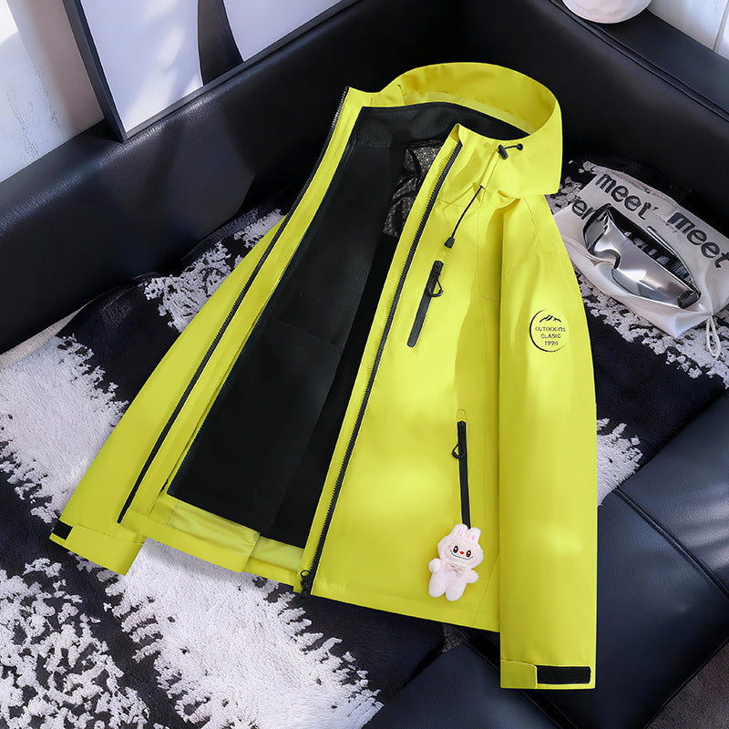 Damen Leichte wasserdichte Kapuzenjacke mit Teddy‑Charm und verdeckten Reißverschlusstaschen Drune