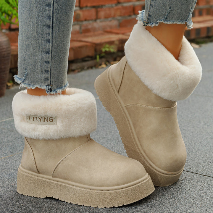 Damen Warme Kurzstiefel mit kuscheligem Fellaufschlag und leichter Plateau-Sohle Drune