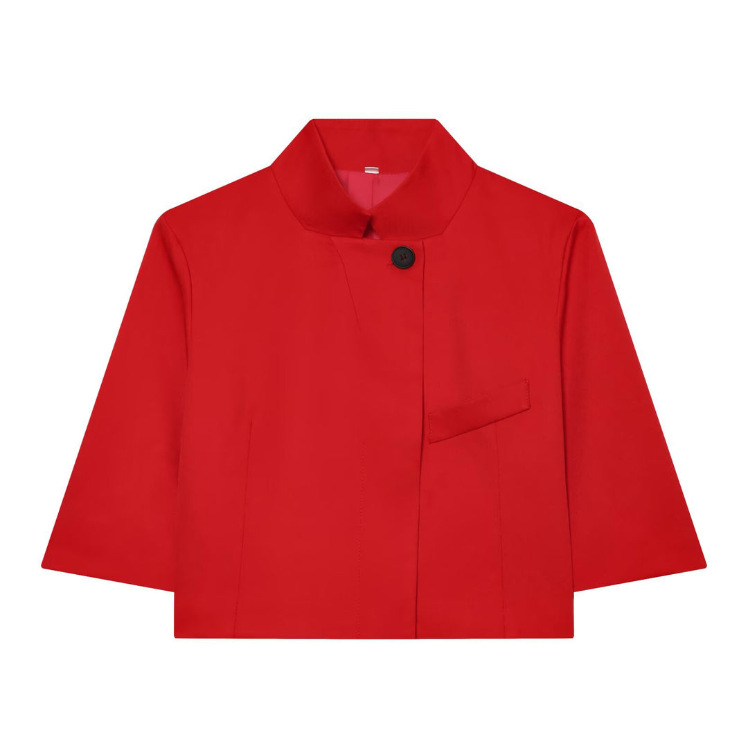 Damen Kurzgeschnittene Boxy-Jacke mit Stehkragen und Dreiviertelärmeln Drune